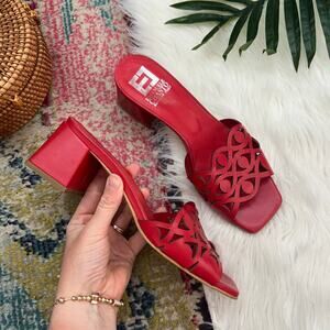 Emanuele Crasto Red Italian Leather Woven Slip On Low Heeled Sandals 38 / 7.5